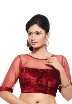 Velvet and Net Blouse in Maroon