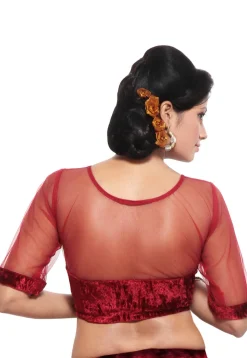 Velvet and Net Blouse in Maroon