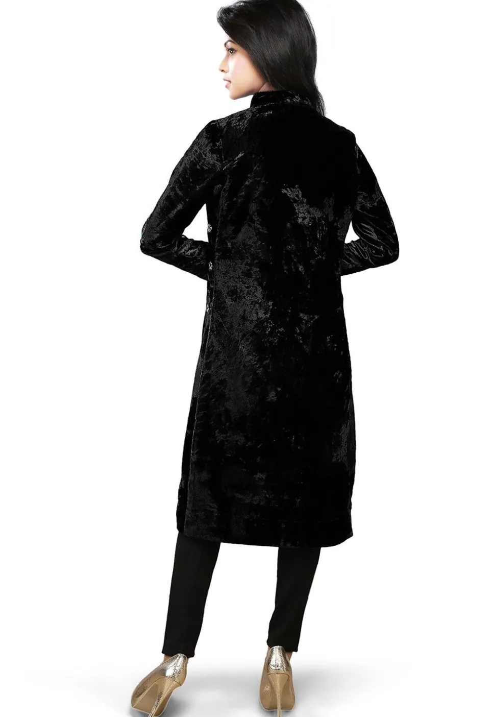 Velvet Long Jacket in Black