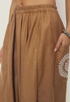 Warli Printed Cotton Flex Haram Pant in Dark Beige