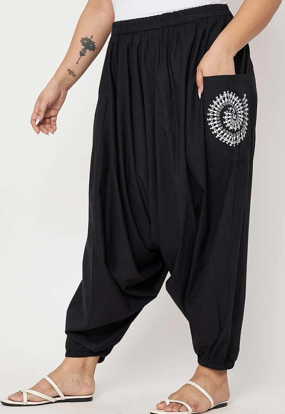 Warli Printed Pure Cotton Haram Pant in Black