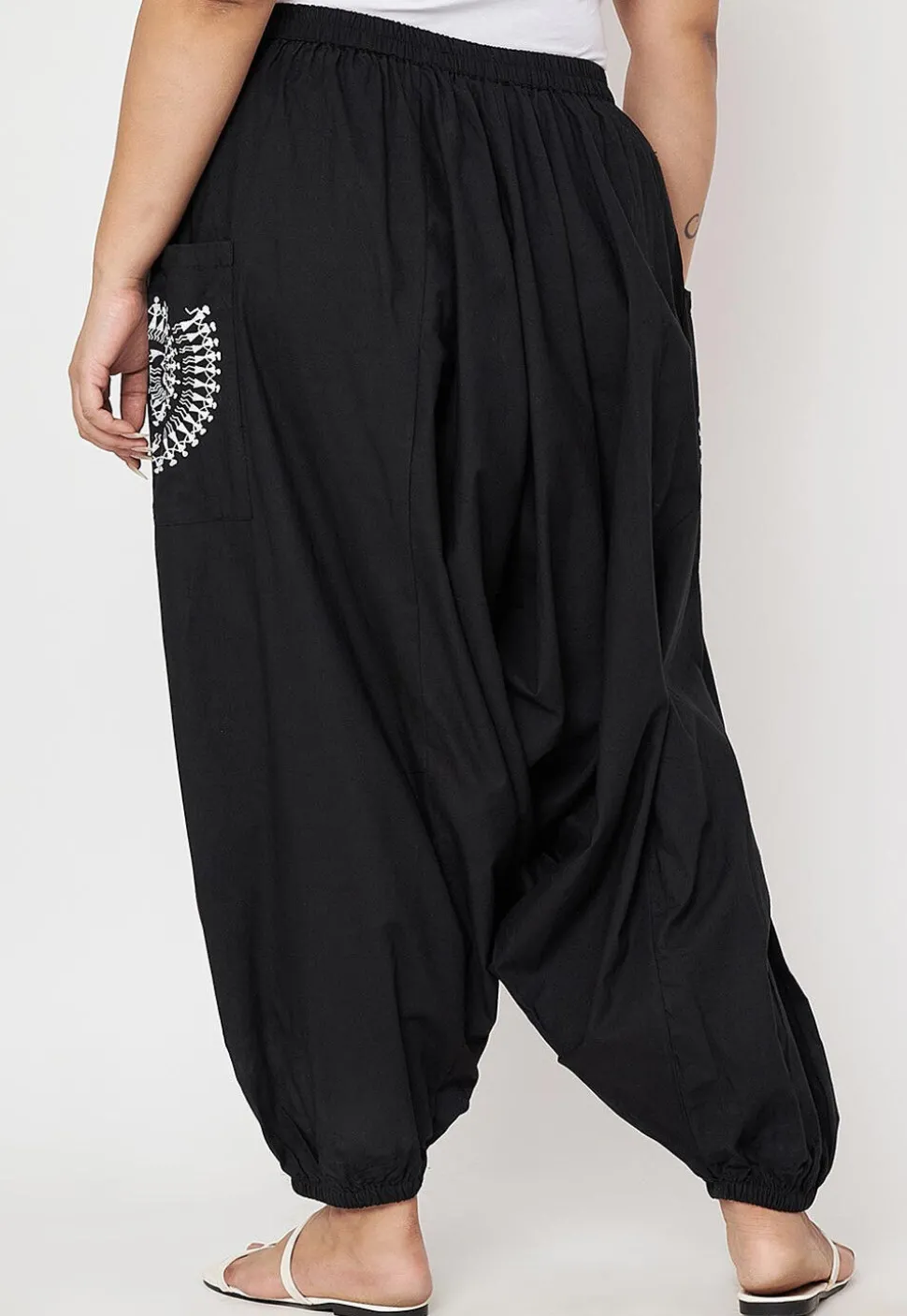 Warli Printed Pure Cotton Haram Pant in Black