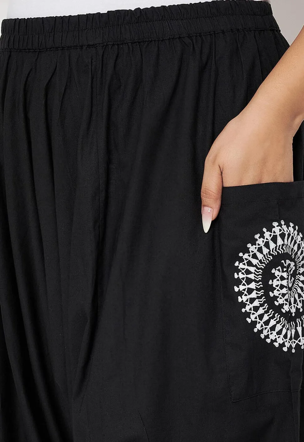 Warli Printed Pure Cotton Haram Pant in Black