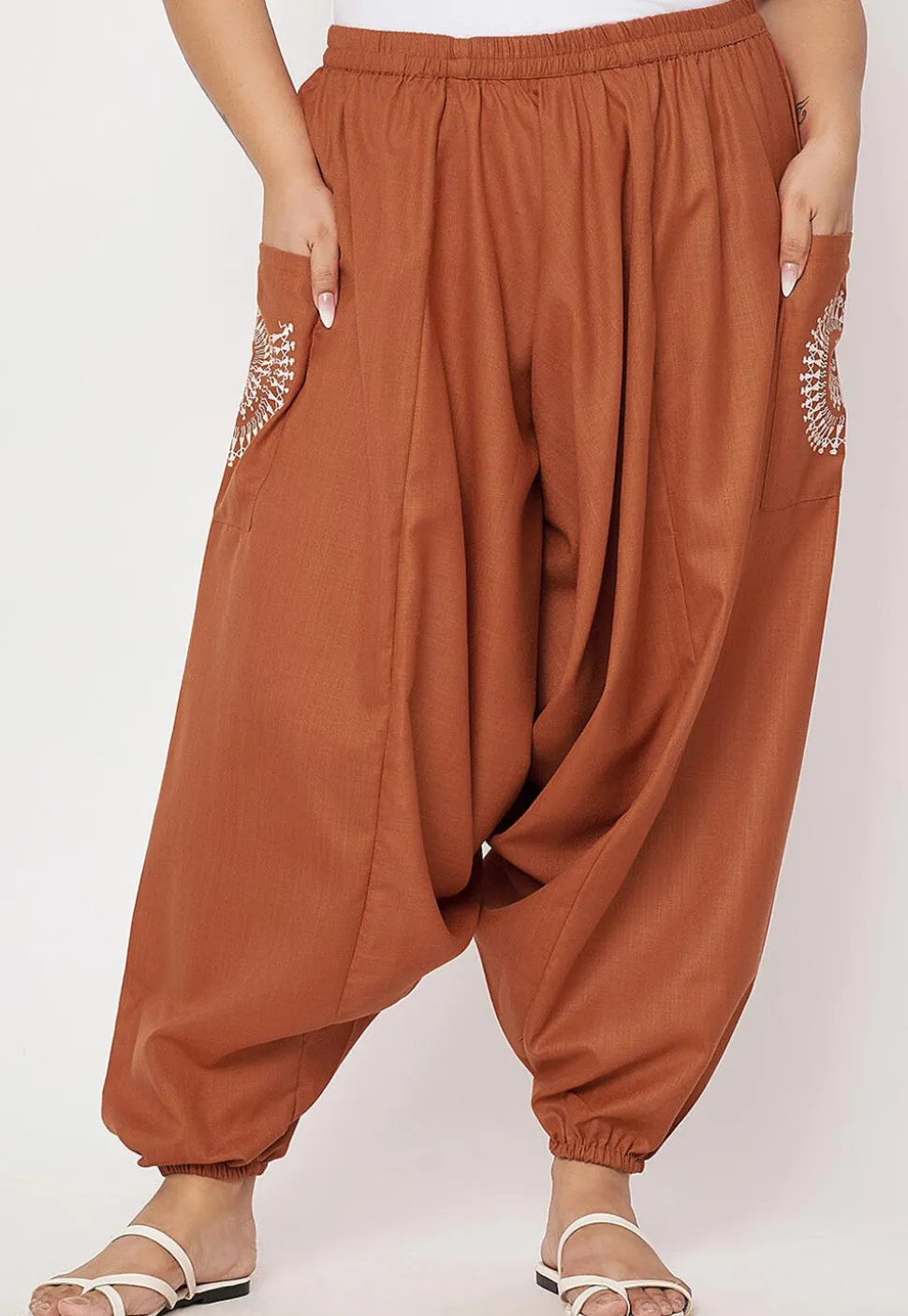Warli Printed Pure Cotton Haram Pant in Rust
