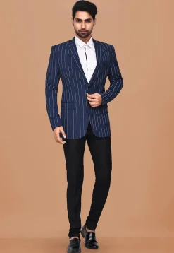 Woven Acrylic Cotton Suit Set in Dark Blue