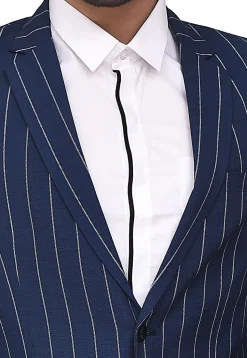 Woven Acrylic Cotton Suit Set in Dark Blue