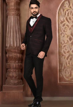 Woven Acrylic Cotton Tuxedo in Maroon and Black
