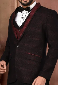Woven Acrylic Cotton Tuxedo in Maroon and Black