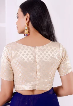 Woven Art Brocade Silk Blouse in Cream