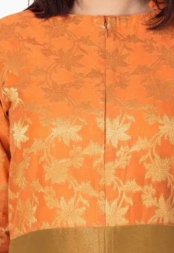 Woven Art Silk A Line Suit in Dark Beige and Orange