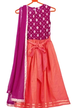 Woven Art Silk Abaya Style Suit in Peach and Magenta