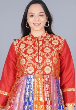 Woven Art Silk Abaya Style Suit in Multicolor