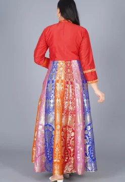 Woven Art Silk Abaya Style Suit in Multicolor