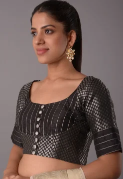 Woven Art Silk and Brocade Blouse in Black