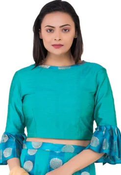Woven Art Silk Blouse in Teal Green