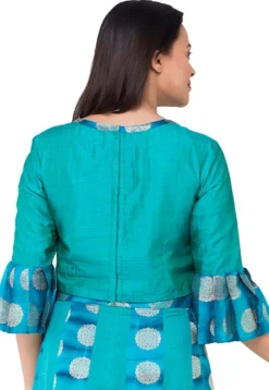Woven Art Silk Blouse in Teal Green