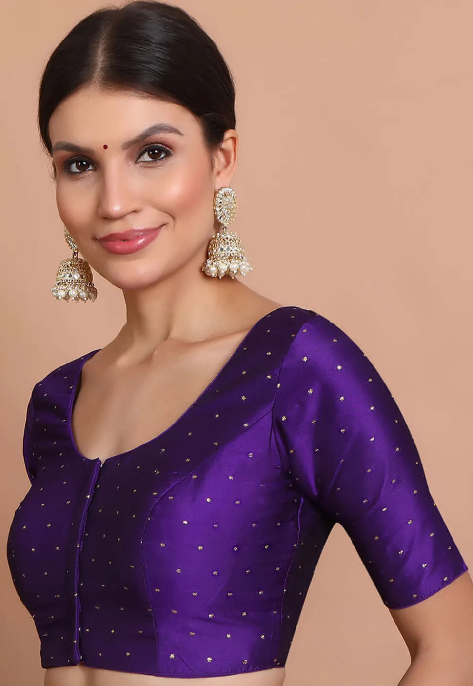 Woven Art Silk Blouse in Purple