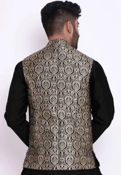Woven Art Silk Dhoti Kurta in Black