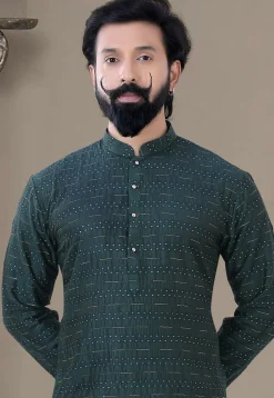 Woven Art Silk Dhoti Kurta in Navy Blue
