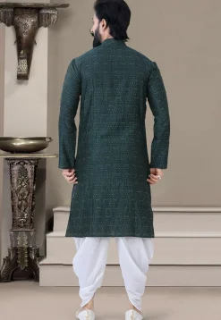 Woven Art Silk Dhoti Kurta in Navy Blue