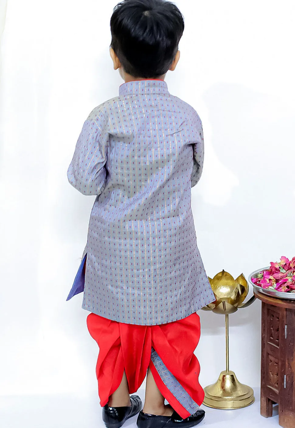 Woven Art Silk Dhoti Kurta in Dusty Blue