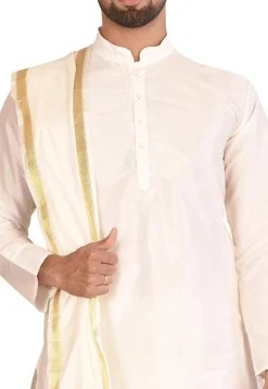 Woven Art Silk Dhoti Kurta Set in White