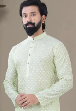 Woven Art Silk Dhoti Kurta in Pastel Green