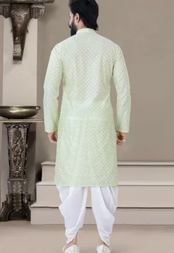 Woven Art Silk Dhoti Kurta in Pastel Green