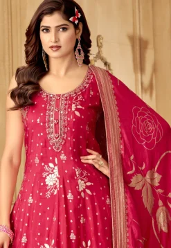 Woven Art Silk Jacquard Anarkali Suit in Fuchsia
