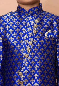 Woven Art Silk Jacquard Asymmetric Kurta Set in Royal Blue