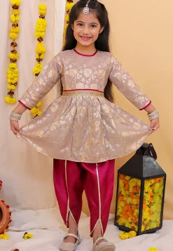 Woven Art Silk Jacquard A Line Kurta Set in Dusty Purple