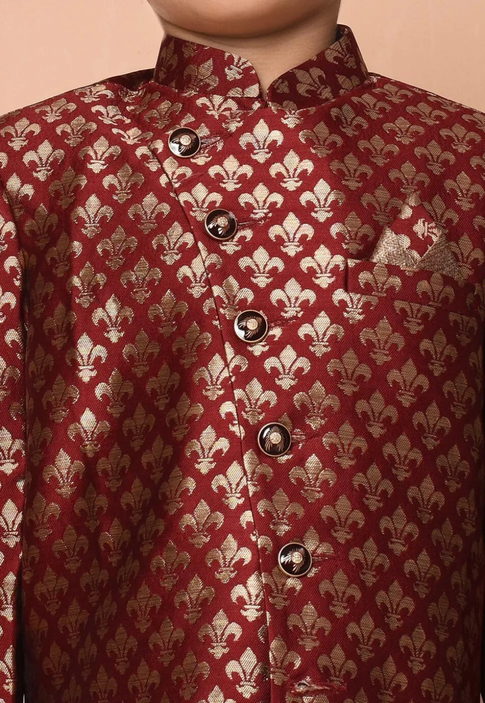Woven Art Silk Jacquard Asymmetric Kurta Set in Maroon