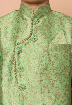 Woven Art Silk Jacquard Asymmetric Kurta Set in Green