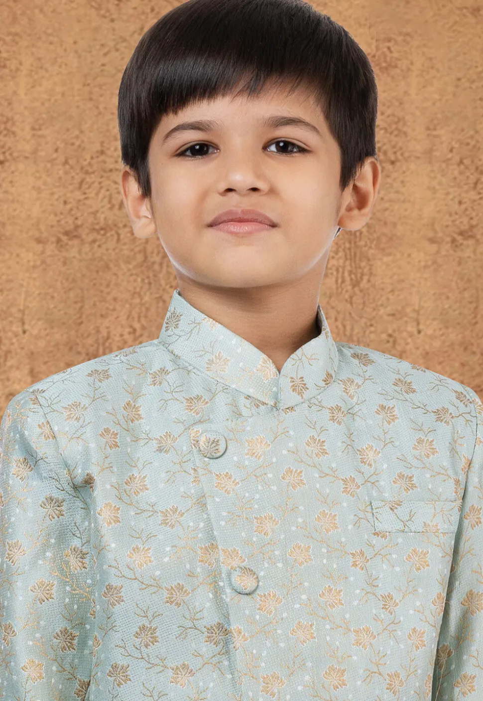 Woven Art Silk Jacquard Asymmetric Dhoti Kurta in Sky Blue