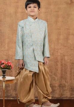 Woven Art Silk Jacquard Asymmetric Dhoti Kurta in Sky Blue