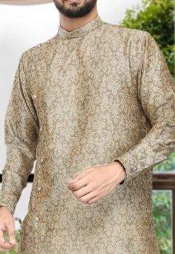 Woven Art Silk Jacquard Asymmetric Dhoti Kurta in Beige