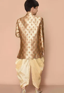 Woven Art Silk Jacquard Asymmetric Kurta Dhoti in Beige