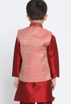 Woven Art Silk Jacquard Asymmetric Nehru Jacket in Pink