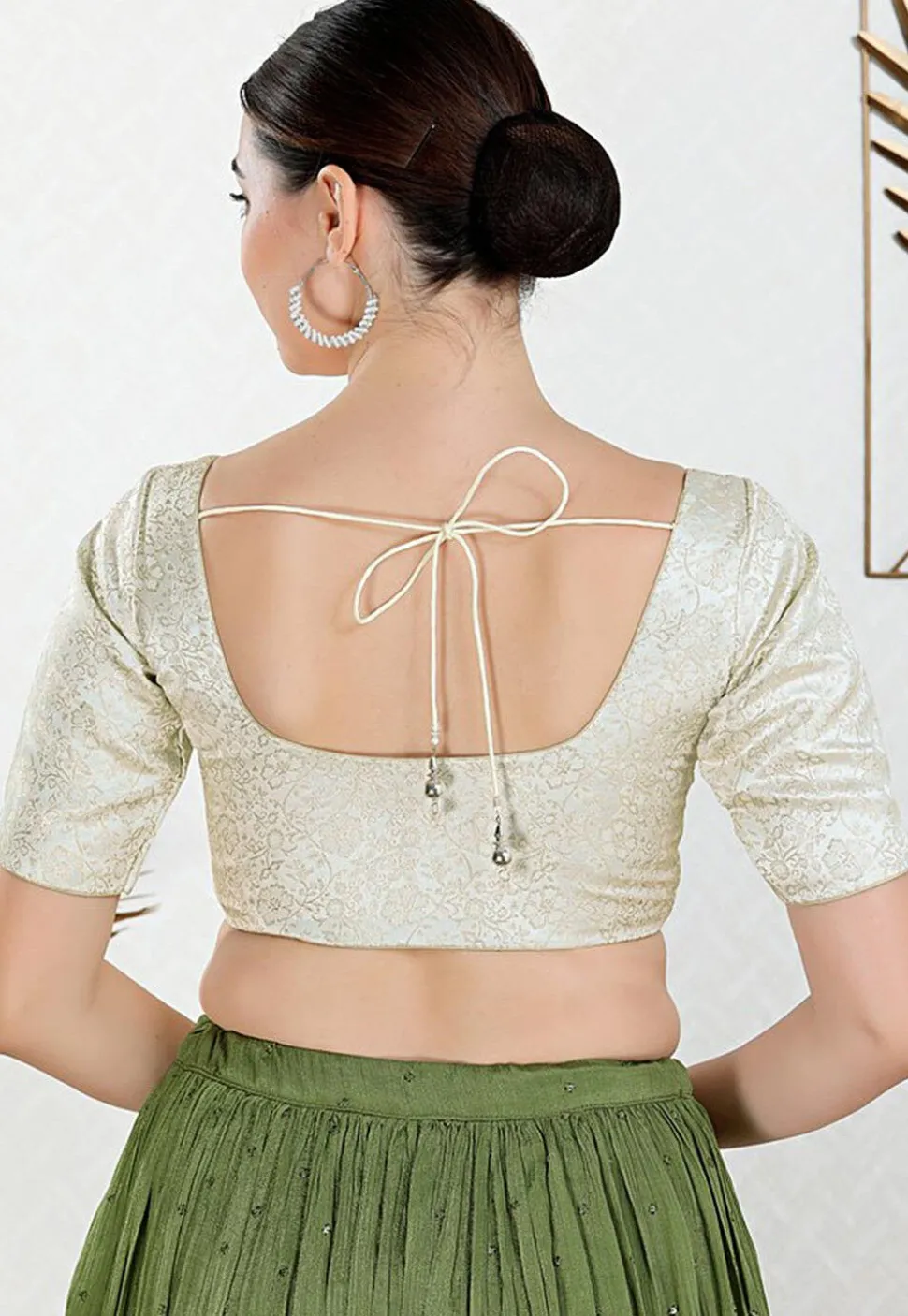 Woven Art Silk Jacquard Blouse in Cream
