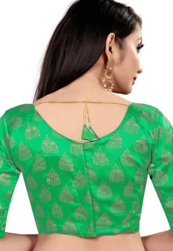 Woven Art Silk Jacquard Blouse in Green