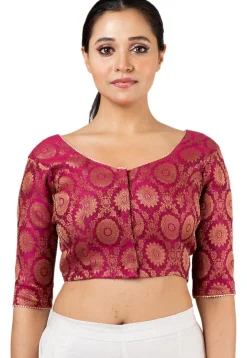 Woven Art Silk Jacquard Blouse in Magenta