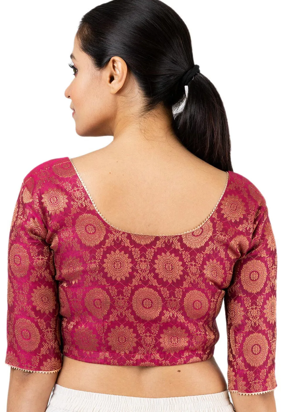 Woven Art Silk Jacquard Blouse in Magenta