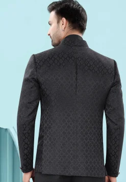 Woven Art Silk Jacquard Blazer in Black