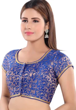 Woven Art Silk Jacquard Blouse in Royal Blue