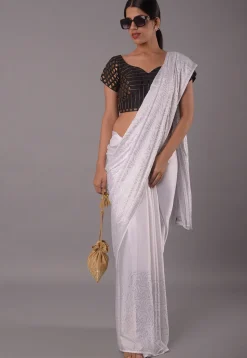Woven Art Silk Jacquard Blouse in Black