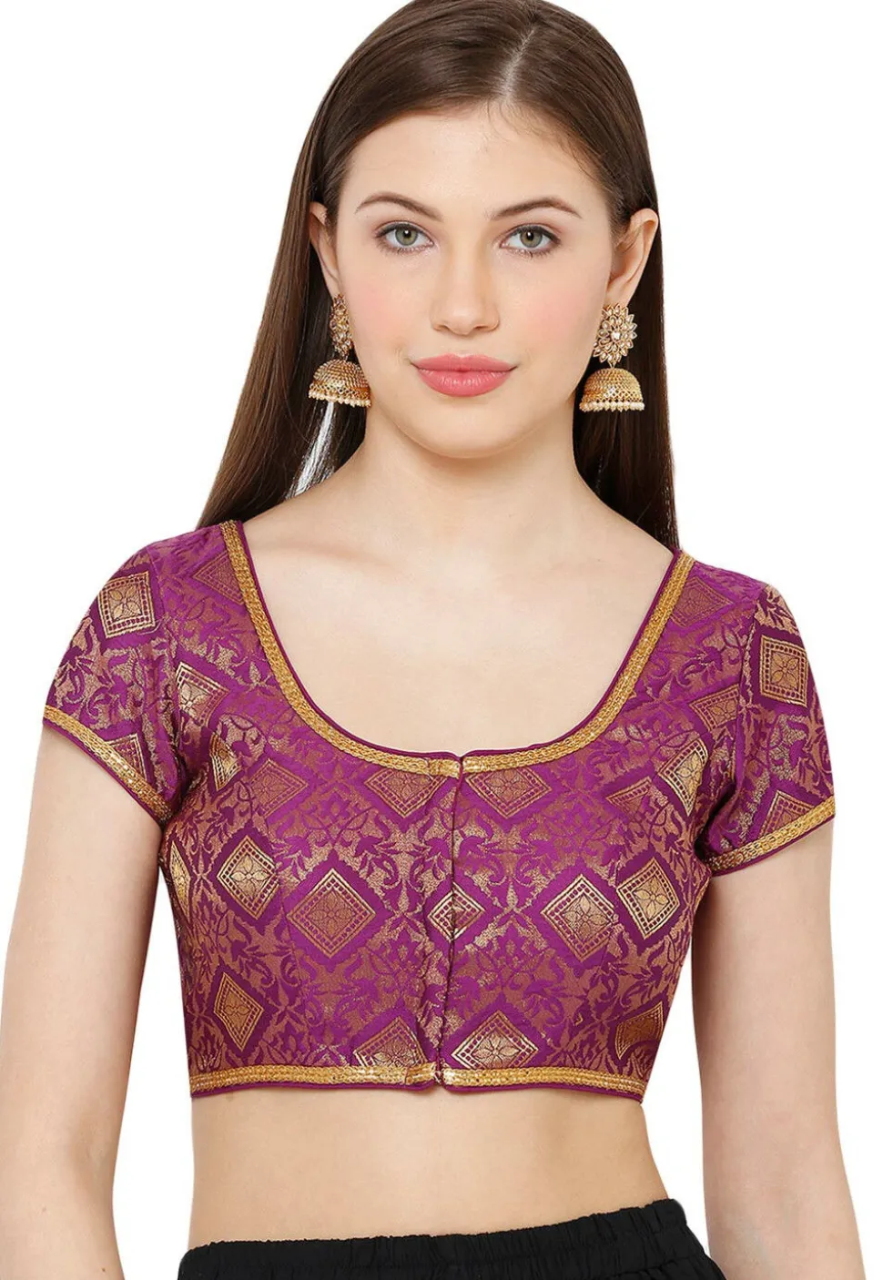 Woven Art Silk Jacquard Blouse in Purple