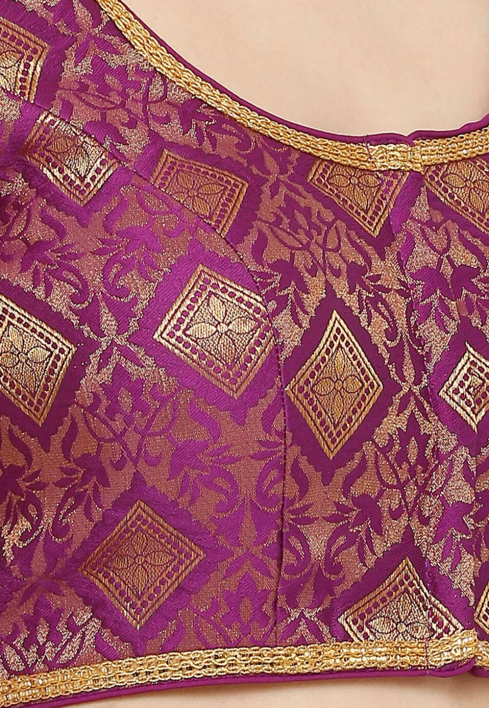 Woven Art Silk Jacquard Blouse in Purple