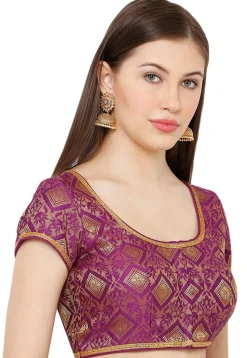 Woven Art Silk Jacquard Blouse in Purple