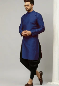 Woven Art Silk Jacquard Dhoti Kurta in Dark Blue