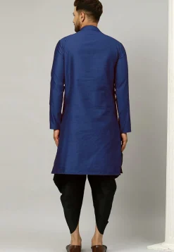 Woven Art Silk Jacquard Dhoti Kurta in Dark Blue